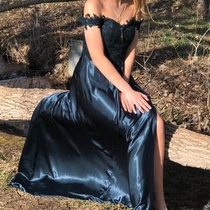 Satin Green Lace Bodes Prom Dress